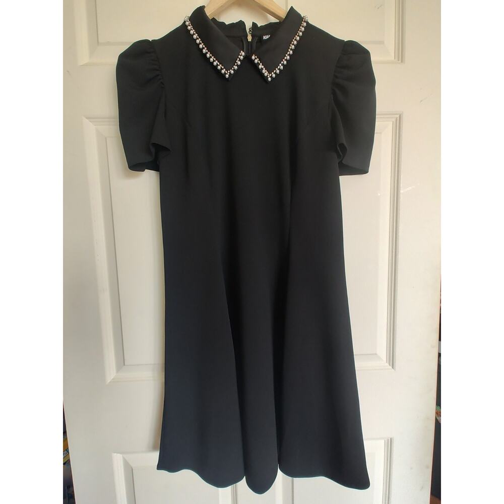 Karl Lagerfeld Black, Pearl Embellished- Gold Tone Mini Dress Size 12 $150